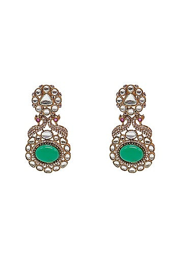 Gold Finish Green Imitation Kundan Polki Dangler Earrings