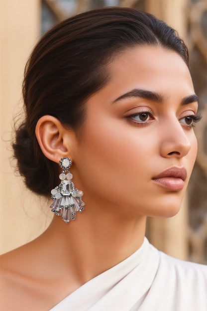 White Finish Crystal Dangler Earrings