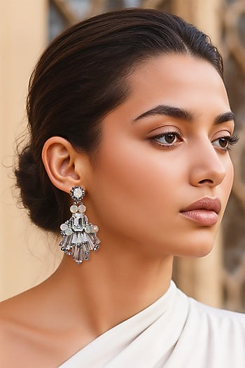 White Finish Crystal Dangler Earrings