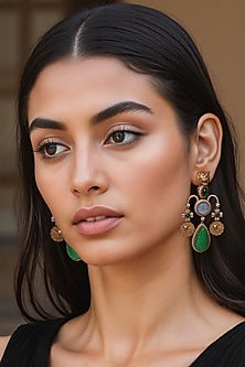 Gold Finish Semi-Precious Stone Dangler Earrings