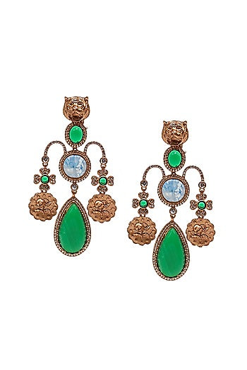 Gold Finish Semi-Precious Stone Dangler Earrings