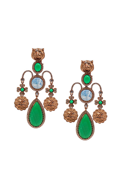 Gold Finish Semi-Precious Stone Dangler Earrings