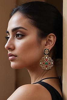Gold Finish Enameled Dangler Earrings