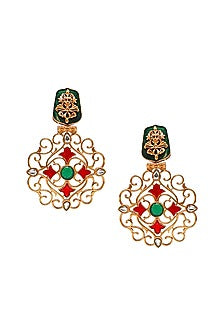 Gold Finish Enameled Dangler Earrings