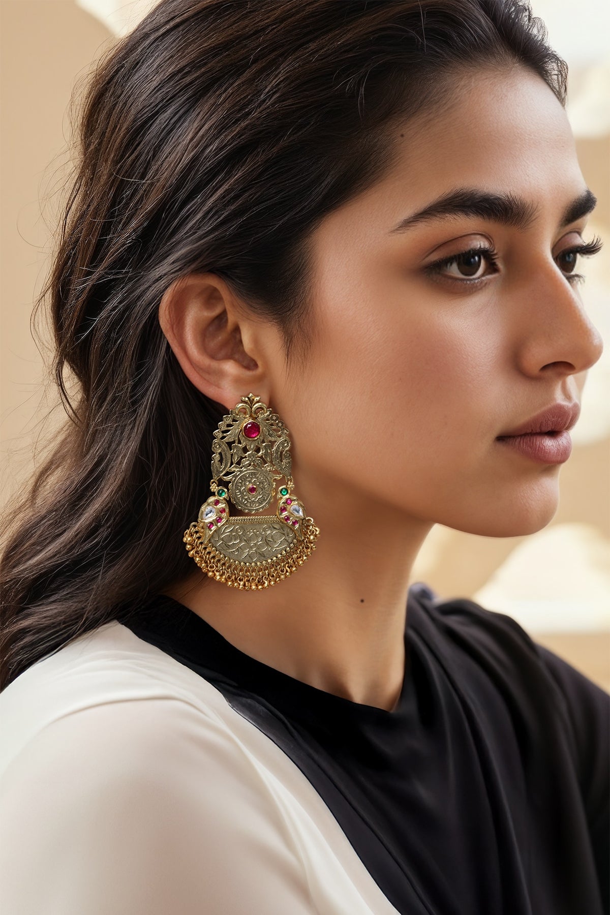 Gold Finish Imitation Kundan Polki Dangler Earrings