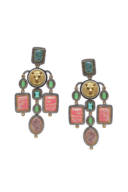 Two Tone Finish Semi-Precious Stone Dangler Earrings