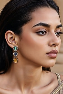Two Tone Finish Multi-Colored Semi-Precious Stone Dangler Earrings