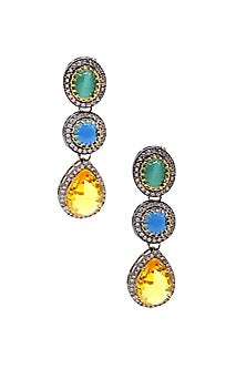 Two Tone Finish Multi-Colored Semi-Precious Stone Dangler Earrings