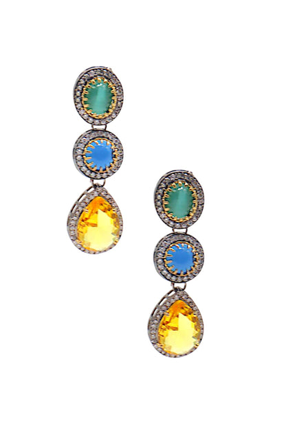 Two Tone Finish Multi-Colored Semi-Precious Stone Dangler Earrings