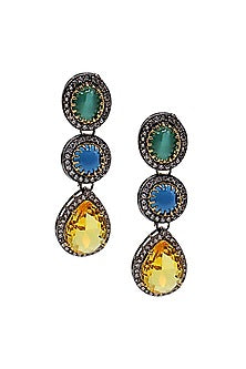 Two Tone Finish Multi-Colored Semi-Precious Stone Dangler Earrings