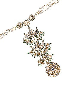 Gold Finish White Imitation Kundan Polki Hathphool