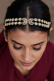 Gold Finish White Imitation Kundan Polki Matha Patti