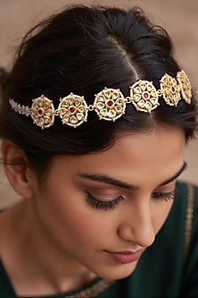 Gold Finish White Imitation Kundan Polki Matha Patti