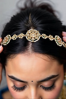 Gold Finish White Imitation Kundan Polki Matha Patti