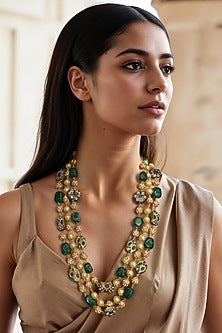 Gold Finish Green Imitation Kundan Polki Long Necklace