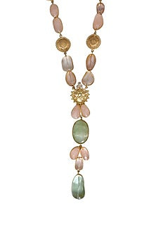Gold Finish Multi-Colored Semi-Precious Stone Long Necklace