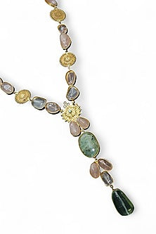 Gold Finish Multi-Colored Semi-Precious Stone Long Necklace