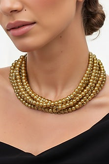 Gold Finish Glass Pearl Choker Necklace