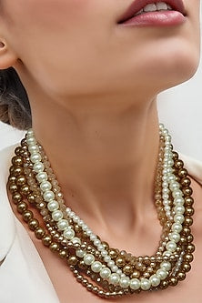 Gold Finish Multi-Colored Glass Pearl Necklace