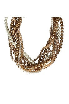 Gold Finish Multi-Colored Glass Pearl Necklace