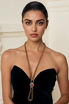 Gold Finish Multi-Colored Imitation Kundan Polki Long Necklace