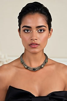 Two Tone Finish Multi-Colored Semi-Precious Stone Necklace