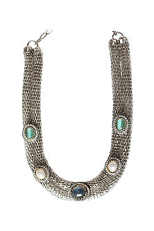 Two Tone Finish Multi-Colored Semi-Precious Stone Necklace