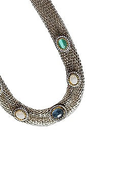 Two Tone Finish Multi-Colored Semi-Precious Stone Necklace