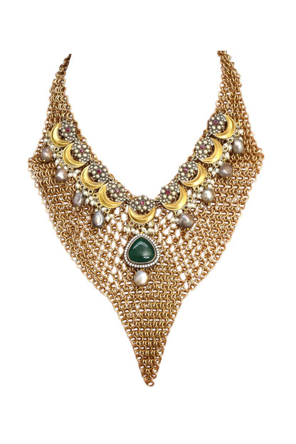 Gold Finish Imitation Kundan Polki & Green Jade Stone Necklace
