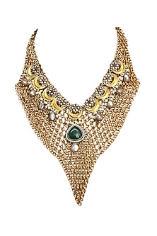 Gold Finish Imitation Kundan Polki & Green Jade Stone Necklace