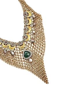 Gold Finish Imitation Kundan Polki & Green Jade Stone Necklace