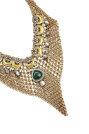 Gold Finish Imitation Kundan Polki & Green Jade Stone Necklace