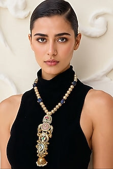 Gold Finish Imitation Kundan Polki Long Necklace