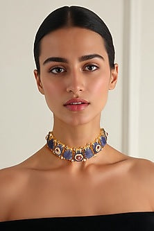 Gold Finish Imitation Kundan Polki & Semi-Precious Stone Choker Necklace
