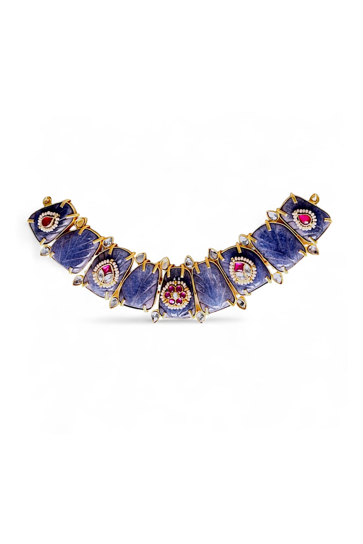 Gold Finish Imitation Kundan Polki & Semi-Precious Stone Choker Necklace