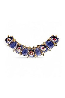Gold Finish Imitation Kundan Polki & Semi-Precious Stone Choker Necklace