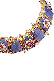 Gold Finish Imitation Kundan Polki & Semi-Precious Stone Choker Necklace