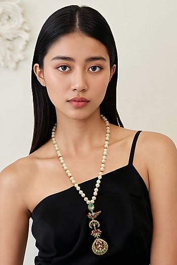 Gold Finish Imitation Kundan Polki & Semi-Precious Stone Necklace