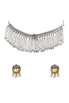 Two Tone Finish Faux Pearl Necklace Set