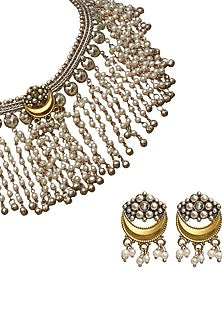 Two Tone Finish Faux Pearl Necklace Set