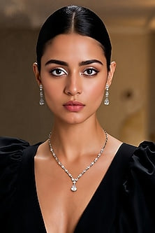 White Finish CZ Stone Necklace Set