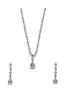 White Finish CZ Stone Necklace Set