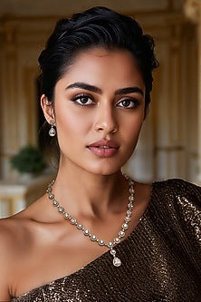White Finish CZ Stone Necklace Set