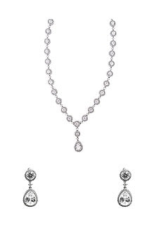 White Finish CZ Stone Necklace Set