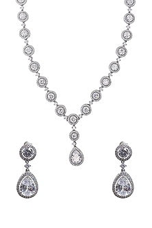 White Finish CZ Stone Necklace Set