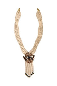 Two Tone Finish Faux Pearl Long Necklace
