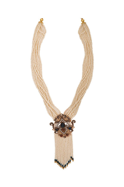 Two Tone Finish Faux Pearl Long Necklace