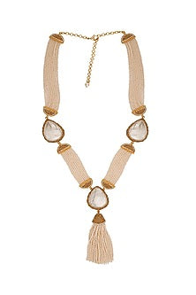 Gold Finish Mother Of Pearl Long Necklace
