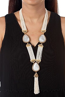 Gold Finish Mother Of Pearl Long Necklace