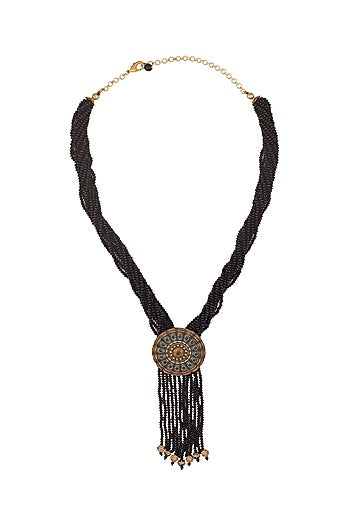 Two Tone Finish Beaded  Long Necklace